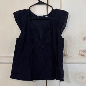New York & Company Dark Blue Sleeveless Blouse